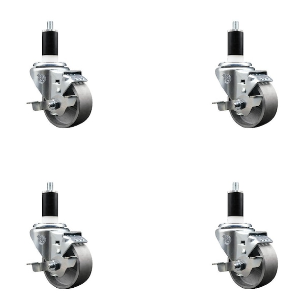 Service Caster 3'' Semi Steel Swivel 1-3/8'' Expanding Stem Caster Set with Brake, 4PK SCC-EX20S314-SSS-TLB-138-4 - main